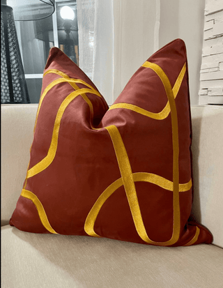 Set Of 2 Decorative Throw Pillows + 2 Down Feather Inserts With Gold Striped Accent (24" x 24") Red - DesignedBy The Boss