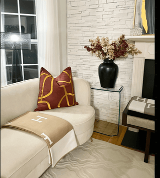 Set Of 2 Decorative Throw Pillows + 2 Down Feather Inserts With Gold Striped Accent (24" x 24") Red - DesignedBy The Boss