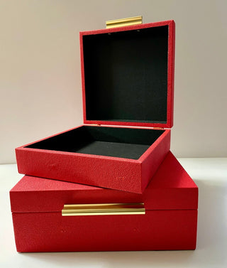 Set of 2 Red Leather Decorative Boxes - DesignedBy The Boss