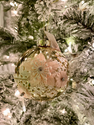 Shiny Gold Floral Glass Christmas Ball Ornaments, Set of 6 - DesignedBy The Boss