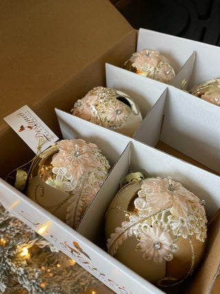 Shiny Gold Floral Glass Christmas Ball Ornaments, Set of 6 - DesignedBy The Boss