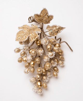 Sparkly Iced Gold Grape Cluster With Leaves - DesignedBy The Boss