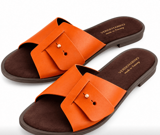 Sunset Elegance Orange Leather Slide Sandals - DesignedBy The Boss