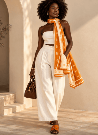 Sunset Elegance Orange Leather Slide Sandals - DesignedBy The Boss