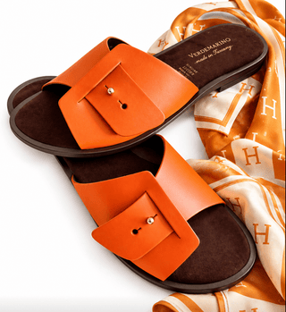 Sunset Elegance Orange Leather Slide Sandals - DesignedBy The Boss