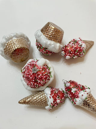 Sweet Sprinkles Ice Cream & Cupcake Ornaments - Holiday Decor ( Pack Of 6 Mix Ornaments) - DesignedBy The Boss