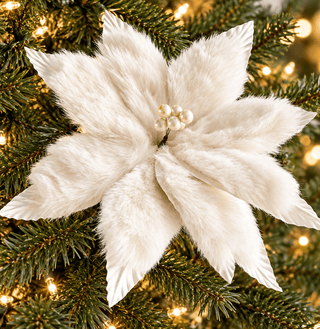 Tall Ivory Faux-Fur Poinsettia Pick - DesignedBy The Boss