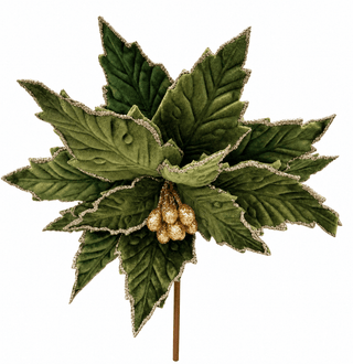 Tall Velvet Green Poinsettia Christmas Stem with Gold Accents - DesignedBy The Boss