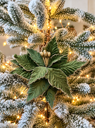 Tall Velvet Green Poinsettia Christmas Stem with Gold Accents - DesignedBy The Boss