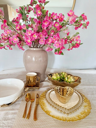 Three - Piece Heart - Shaped Dinnerware Set, White and Gold, With Beaded Trim - DesignedBy The Boss