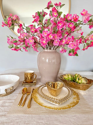 Three - Piece Heart - Shaped Dinnerware Set, White and Gold, With Beaded Trim - DesignedBy The Boss
