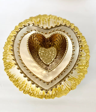 Three - Piece Heart - Shaped Dinnerware Set, White and Gold, With Beaded Trim - DesignedBy The Boss