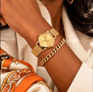 Timeless Elegance Gold Watch & Chain Bracelet Set - DesignedBy The Boss