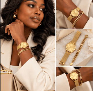 Timeless Elegance Gold Watch & Chain Bracelet Set - DesignedBy The Boss