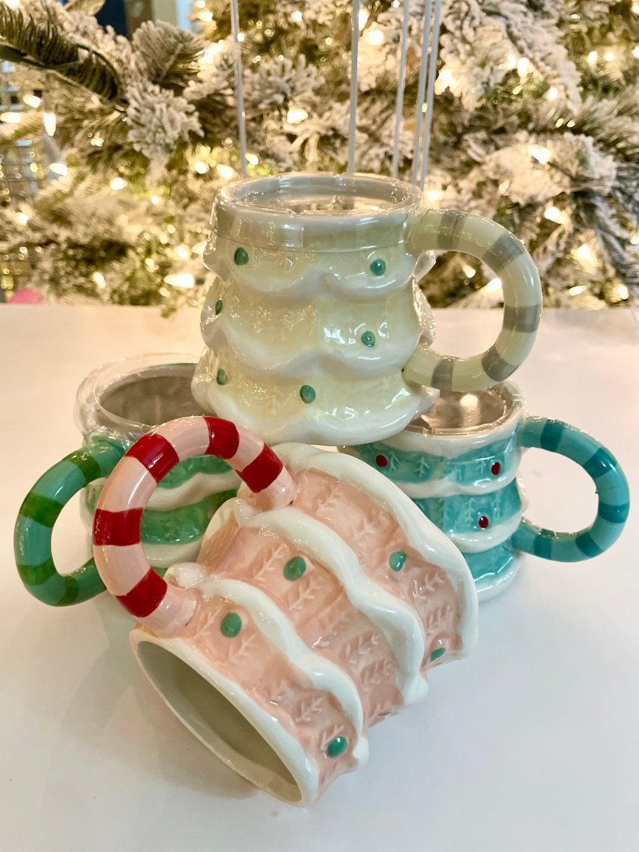 Tree Shaped Ceramic Mug, Christmas Tree Mug Set Of 4) – DesignedBy