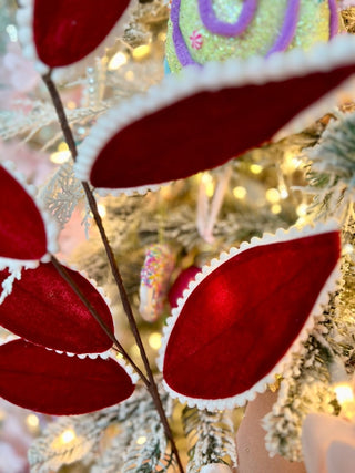 Velvet Magnolia Leaf Spray: Red Christmas Pick - Holiday Decor - DesignedBy The Boss