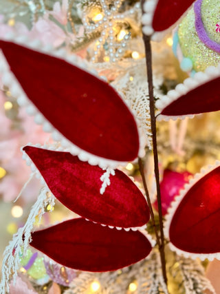 Velvet Magnolia Leaf Spray: Red Christmas Pick - Holiday Decor - DesignedBy The Boss