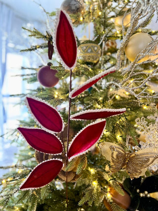 Velvet Magnolia Leaf Spray: Red Christmas Pick - Holiday Decor - DesignedBy The Boss