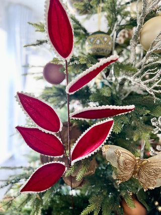 Velvet Magnolia Leaf Spray: Red Christmas Pick - Holiday Decor - DesignedBy The Boss