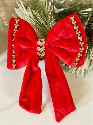 Velvet Rhinestone Clip On Bow Christmas Decor - DesignedBy The Boss