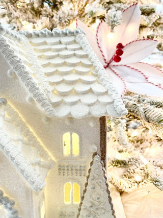 Victorian Light Up White Frosted Christmas Gingerbread House - LED Light - DesignedBy The Boss