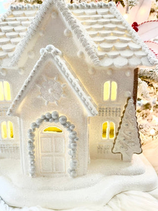 Victorian Light Up White Frosted Christmas Gingerbread House - LED Light - DesignedBy The Boss