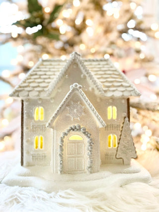 Victorian Light Up White Frosted Christmas Gingerbread House - LED Light - DesignedBy The Boss