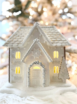 Victorian Light Up White Frosted Christmas Gingerbread House - LED Light - DesignedBy The Boss