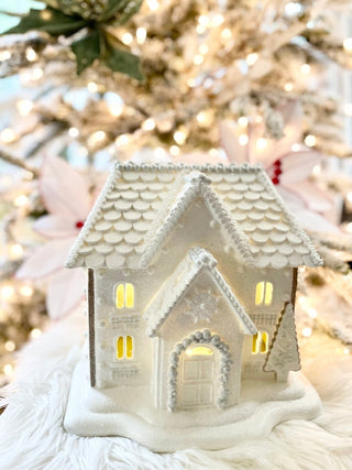 Victorian Light Up White Frosted Christmas Gingerbread House - LED Light - DesignedBy The Boss