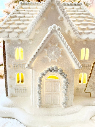 Victorian Light Up White Frosted Christmas Gingerbread House - LED Light - DesignedBy The Boss