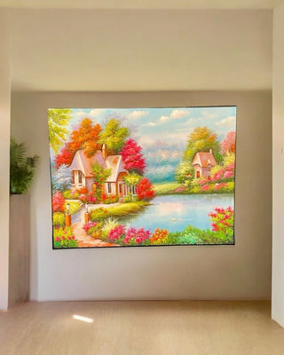 Village Lake Front Oil Painting - Beautiful Village Hand Painted - High Quality Painting - DesignedBy The Boss