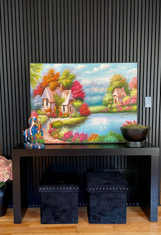 Village Lake Front Oil Painting - Beautiful Village Hand Painted - High Quality Painting - DesignedBy The Boss