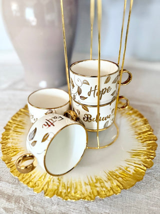 White and Gold Coffee Mugs (Set of 4) Stacking Mugs - DesignedBy The Boss
