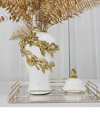 White and Gold Ginger Jar With Floral Branches Design Available in 2 sizes - DesignedBy The Boss