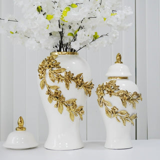 White and Gold Ginger Jar With Floral Branches Design Available in 2 sizes - DesignedBy The Boss