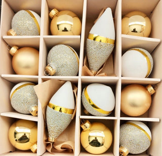 White and Gold Glass Christmas Ornament (Set Of 14) - DesignedBy The Boss