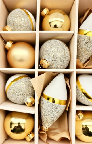 White and Gold Glass Christmas Ornament (Set Of 14) - DesignedBy The Boss