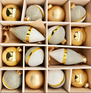 White and Gold Glass Christmas Ornament (Set Of 14) - DesignedBy The Boss