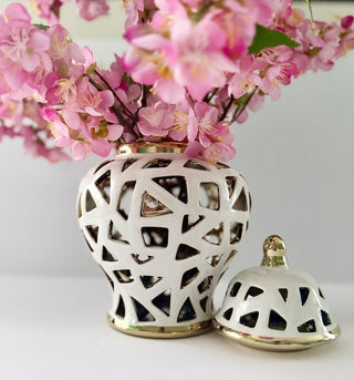 White and Gold Pierced Porcelain Ginger Jar - DesignedBy The Boss