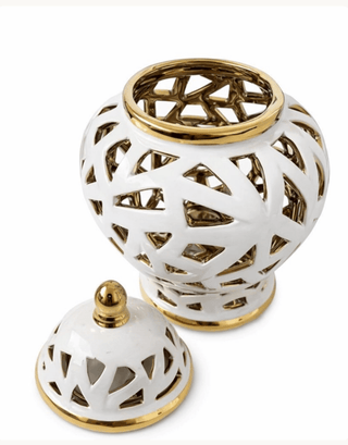 White and Gold Pierced Porcelain Ginger Jar - DesignedBy The Boss