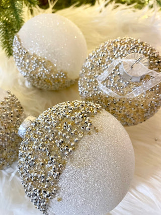 White Beaded Glass Christmas Ornament (Set Of 4) - DesignedBy The Boss