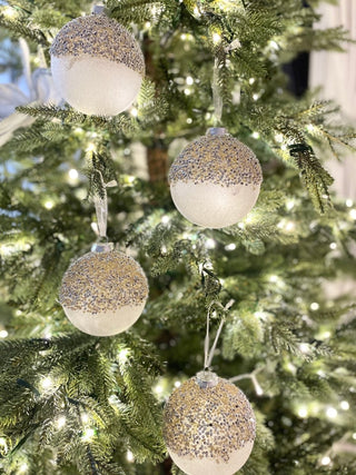 White Beaded Glass Christmas Ornament (Set Of 4) - DesignedBy The Boss