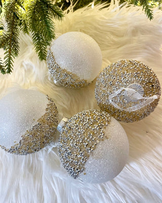 White Beaded Glass Christmas Ornament (Set Of 4) - DesignedBy The Boss