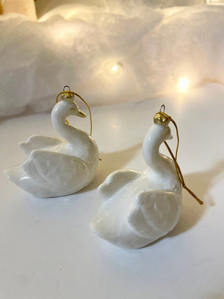 White Ceramic Swan Ornament - Holiday Decor - DesignedBy The Boss