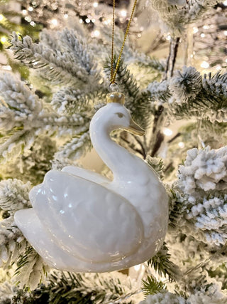 White Ceramic Swan Ornament - Holiday Decor - DesignedBy The Boss