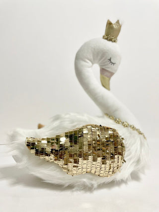 White Elegant Furry Swan With Glitter Accent Wing - Modern Decor - DesignedBy The Boss