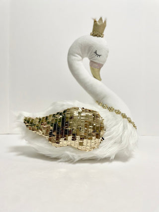 White Elegant Furry Swan With Glitter Accent Wing - Modern Decor - DesignedBy The Boss