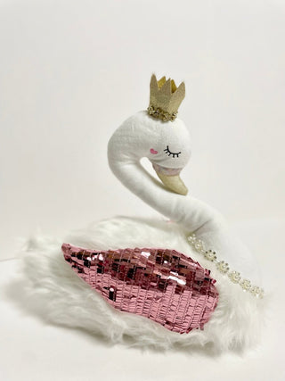 White Elegant Furry Swan With Glitter Accent Wing - Modern Decor - DesignedBy The Boss