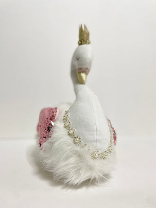 White Elegant Furry Swan With Glitter Accent Wing - Modern Decor - DesignedBy The Boss