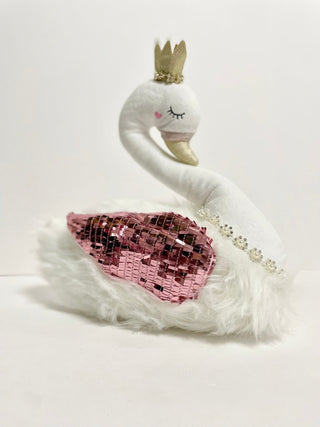 White Elegant Furry Swan With Glitter Accent Wing - Modern Decor - DesignedBy The Boss